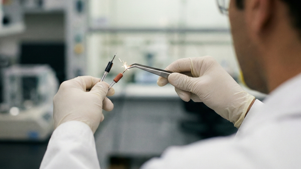 Research staff in a laboratory conducting conductivity tests.