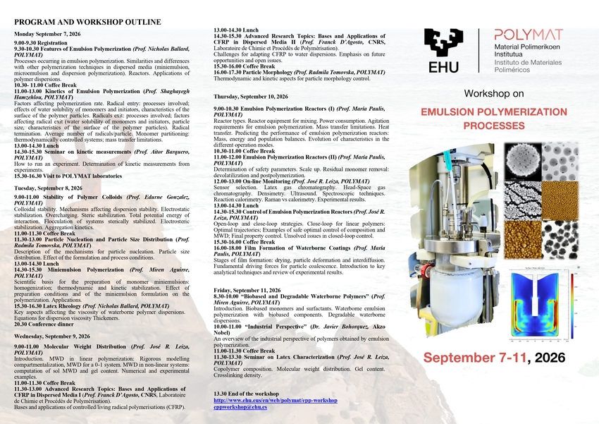 Registration Open: Workshop on Emulsion Polymerization Processes (Sep 7-11, 2026)