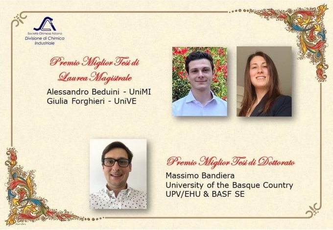 Massimo Bandiera awarded 2020 prize from Italian Chemical Society for best PhD thesis in field of Industrial Chemistry