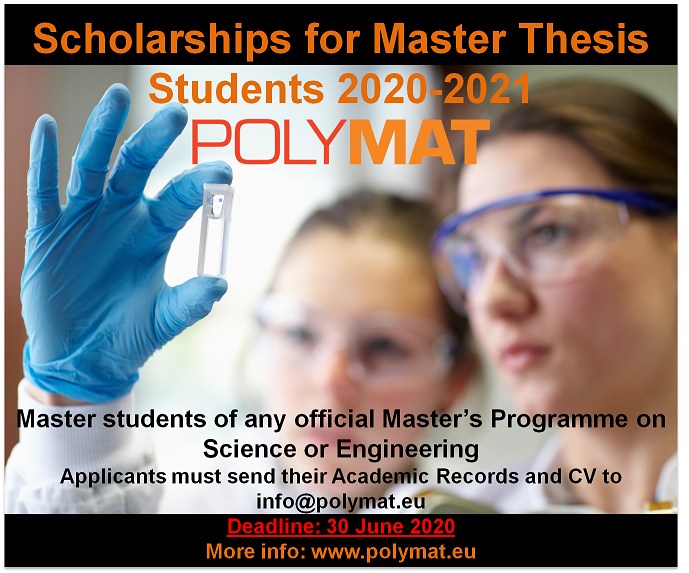 CALL OPEN: Scholarship Master Thesis 2020-2021 in POLYMAT