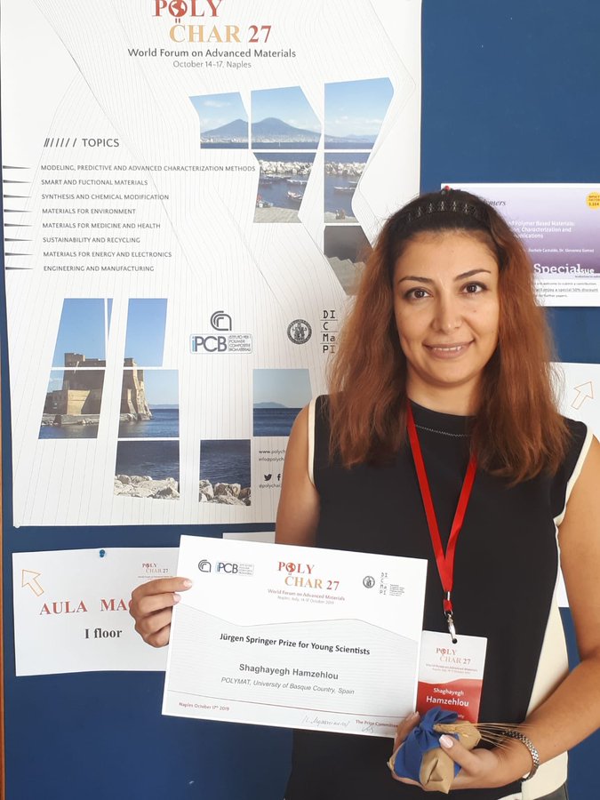 Shaghayeh Hamzehlou received the Best Young Researcher Award at Polychar conference in Naples.